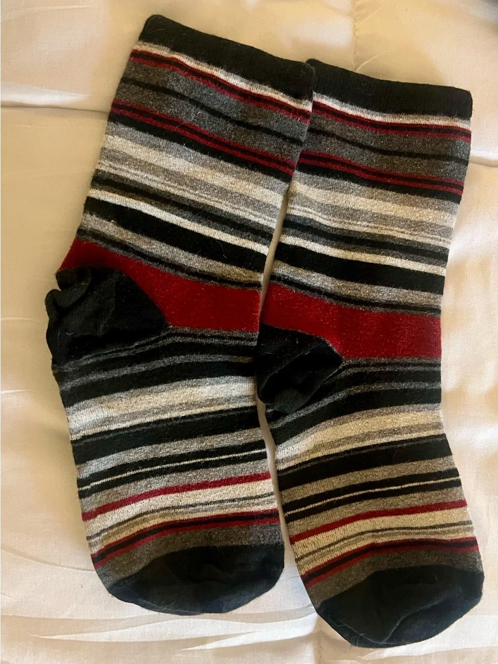 Women’s Striped Merino Wool Crew Socks - Black, Gray & Red